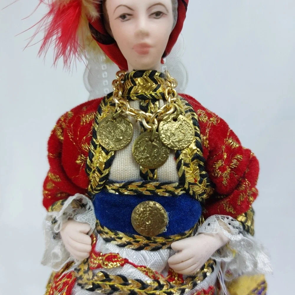 Evelt Greek Porcelain Doll Complete Traditional Outfit All Original Porcelain 7